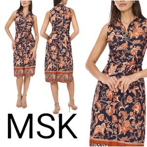 MSK Women's Navy and Orange Floral Midi Dress